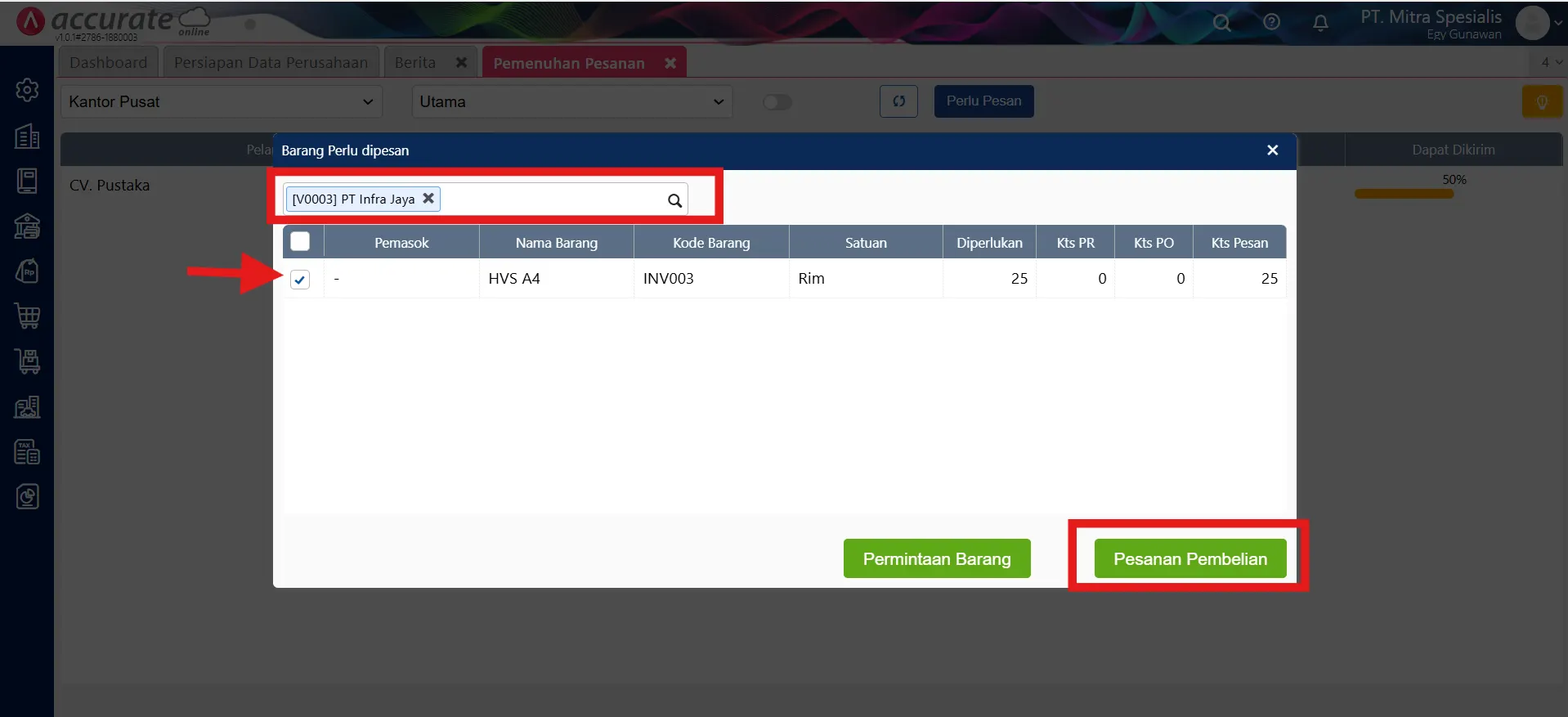 Cara membuat pemenuhan barang sesuai pesanan